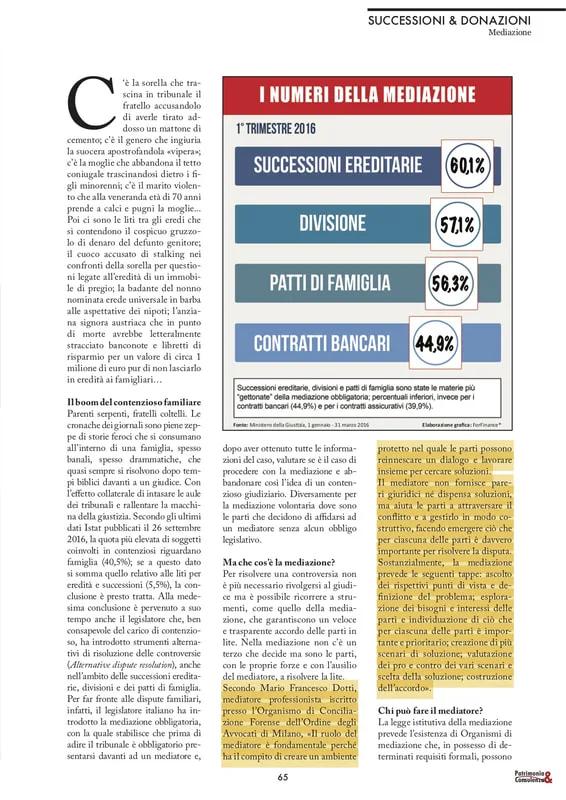 “Successioni e mediazione: tra i due litiganti spunta il mediatore” – Patrimonio&Consulenza, ott/dic 2016 — pagina 3